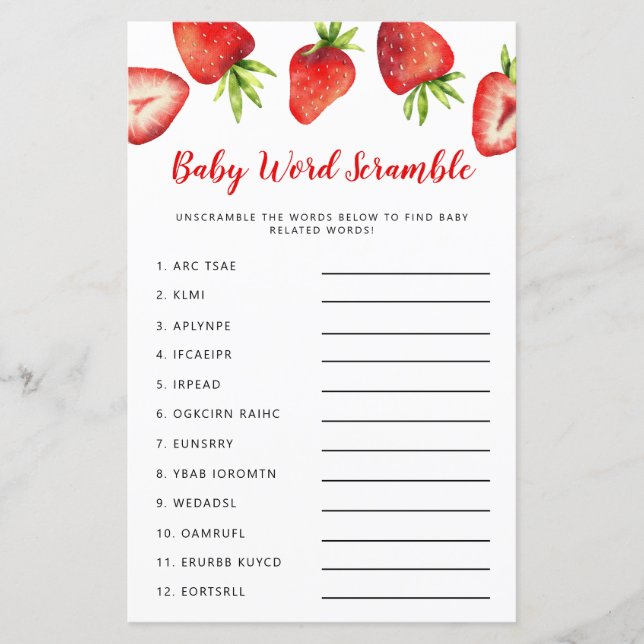 Strawberry Baby Word Scramble Game (Front)