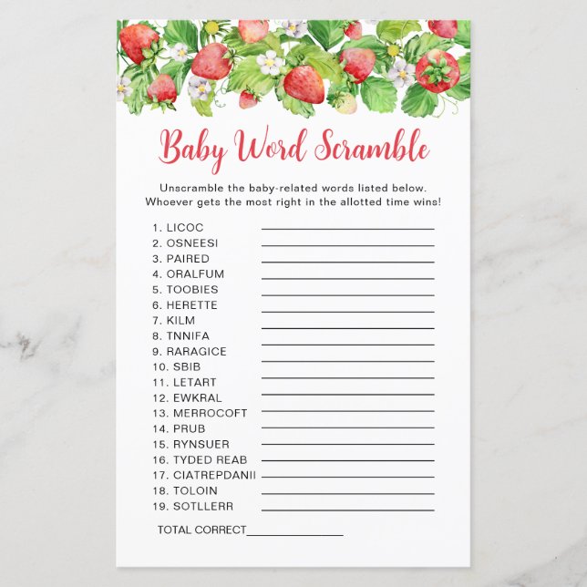 Strawberry Baby Word Scramble game (Front)