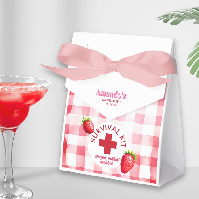 Strawberry Bachelorette Sweet Relief Survival Kit  Favor Boxes (Bachelorette party hangover Survival kit retro strawberry sweet relief inside favor box guest gift )