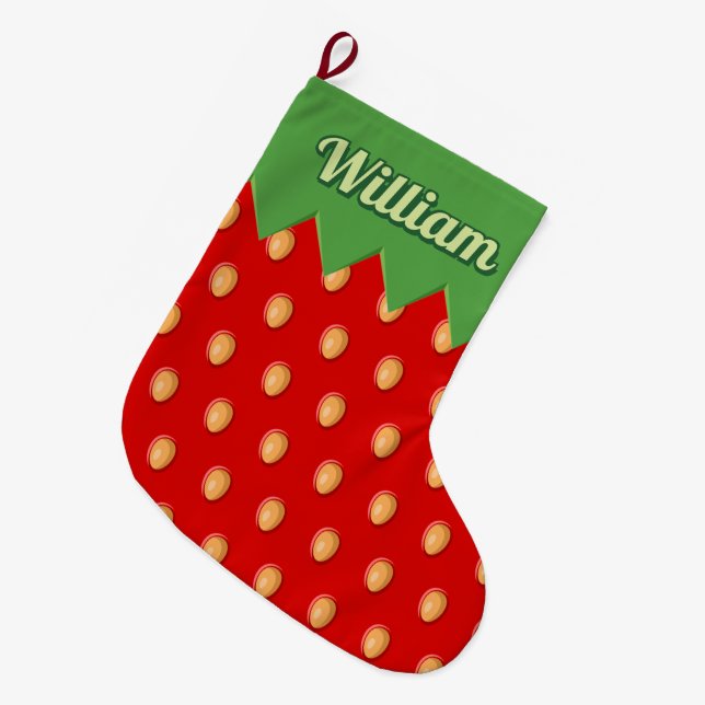 Strawberry Background Pattern Christmas Stocking (Front (Hanging))