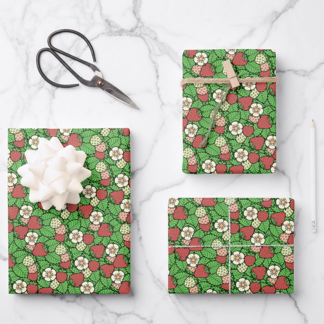 Strawberry Background Pattern Wrapping Paper Sheets (Front)