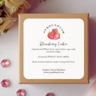 Strawberry Bakery Ingredient Product Watercolor Square Sticker