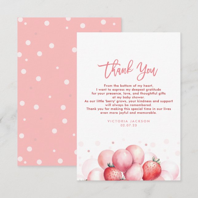 Strawberry Balloons Baby Shower Small Thank You (Front/Back)