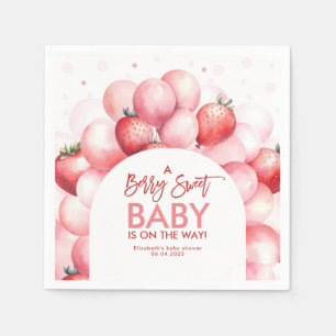 Strawberry Balloons Red and Pink Baby Shower Napkins
