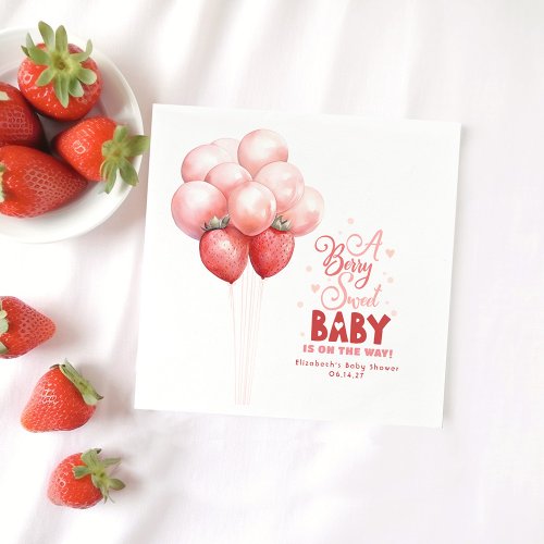 Strawberry Balloons Red and Pink Baby Shower Napkins