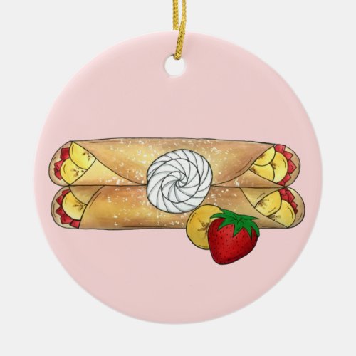 Strawberry Banana Crpe Pancake French Food Crepes Ceramic Ornament