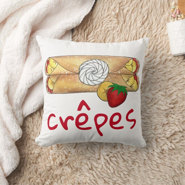 Strawberry Banana Crêpe Pancake French Food Crepes Throw Pillow (Blanket)