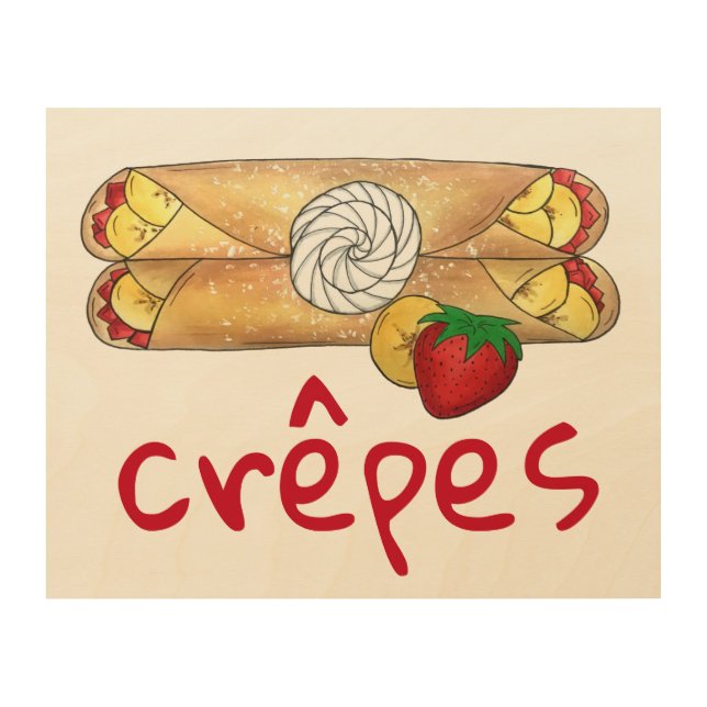 Strawberry Banana Crêpe Pancake French Food Crepes Wood Wall Art (Front)