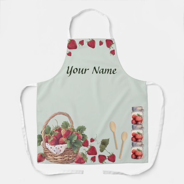 Strawberry Basket All Over Print Apron Medium (Front)