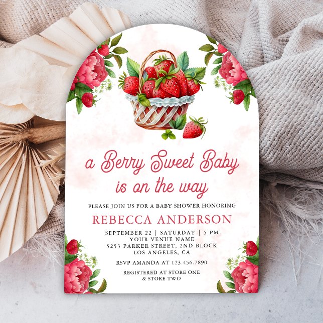 Strawberry Basket Berry Sweet Arch Baby Shower Invitation (Creator Uploaded)
