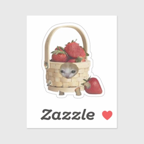 Strawberry basket cat sticker