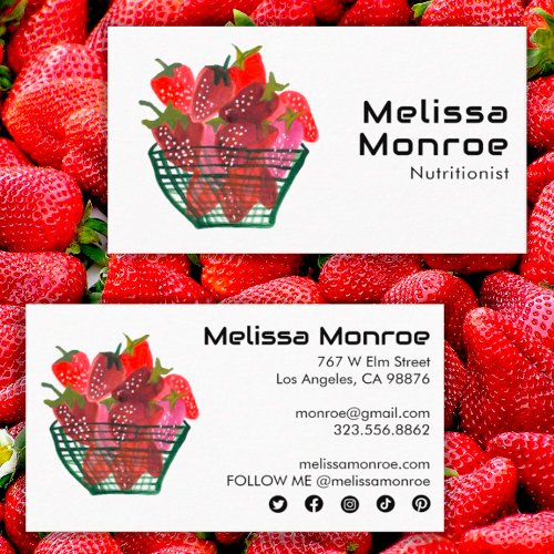 Strawberry Basket Charming Watercolor Cute Fruit  Business Card