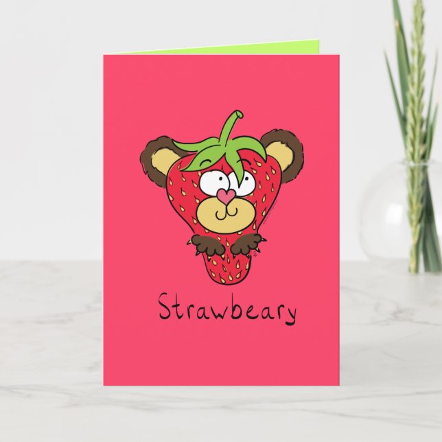 Strawberry Bear Cute Kids Greeting Card (Front)