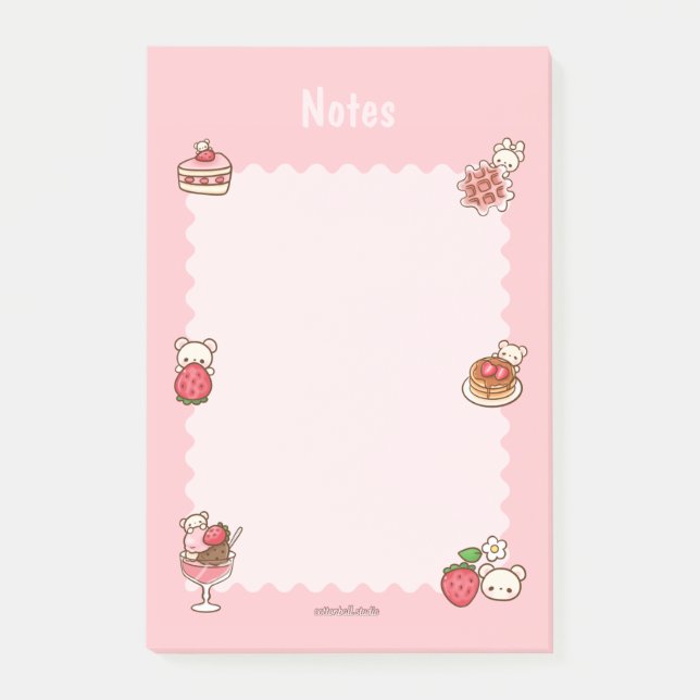 Strawberry Bear Notepad Desserts Pink Cute Kawaii  (Front)