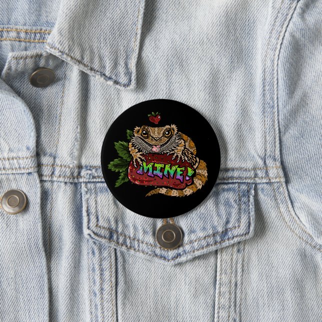 Strawberry Beardie Dragon "MINE!"   Button (In Situ)