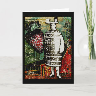 Strawberry Beer Guy Greeting Card Vintage Ephemera
