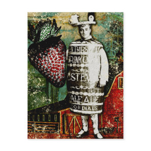 Strawberry Beer Guy - Vintage Ephemera Collage Postcard