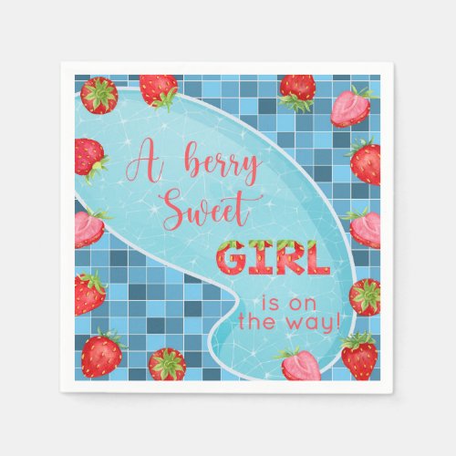Strawberry berries girl baby shower napkins napkins