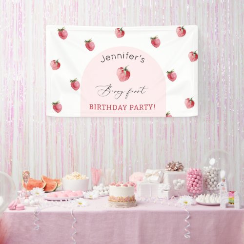Strawberry berry 1st birthday party banner