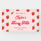 Erdbeer-1.-Geburtstag Banner – „One Is Berry Sweet“ – Goldener Glitzer, Zum Selber-Aufhängen