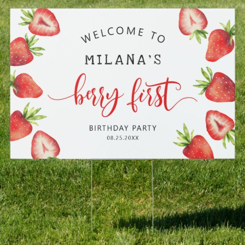 Strawberry Berry 1st Girl Birthday Sign