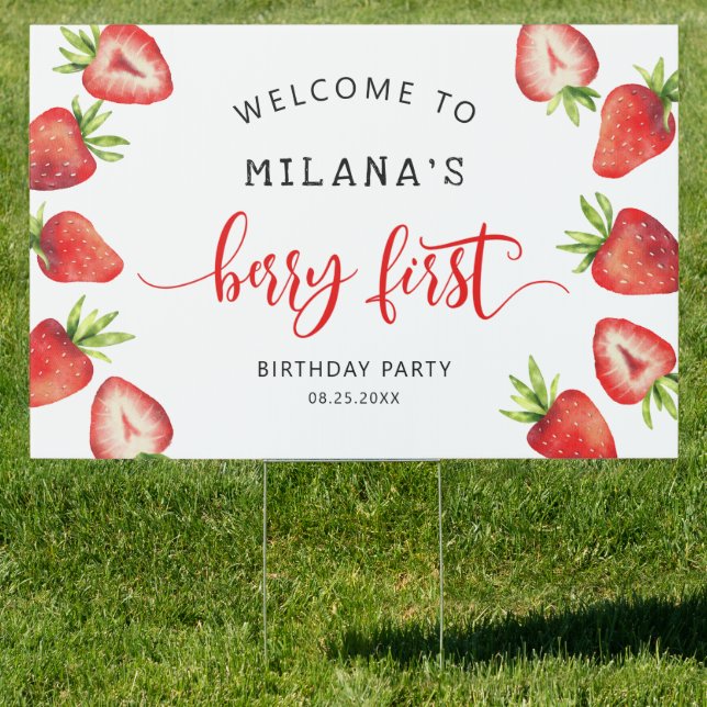 Strawberry Berry 1st Girl Birthday Sign (Insitu)