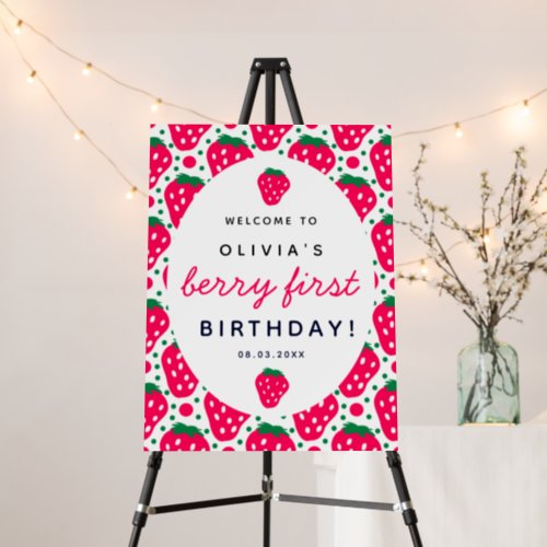 Strawberry Berry 1st Girl Birthday Welcome Sign