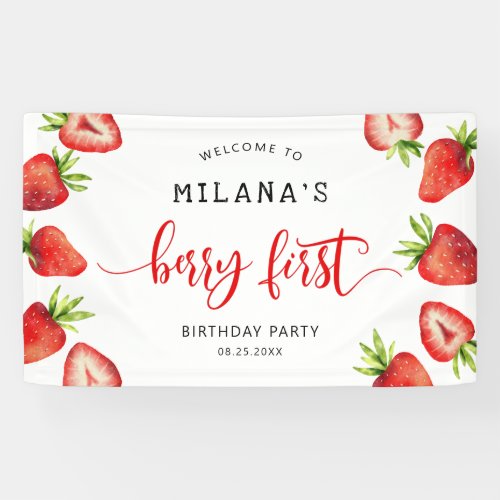 Strawberry Berry 1st Girls Birthday Party Banner