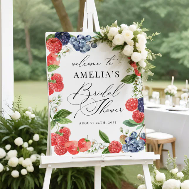 Strawberry Berry Bridal Shower Welcome Sign | Zazzle