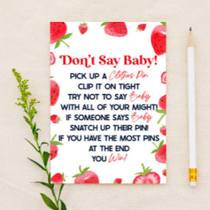 Strawberry Berry Don't Say Baby Shower Game Stationery