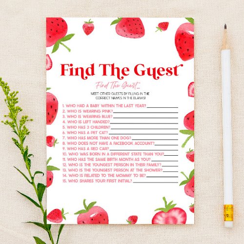 Strawberry Berry Find The Guest Baby Shower Game Stationery