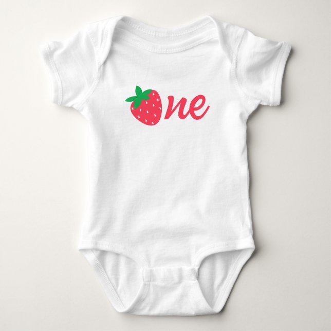 Strawberry Berry First 1st Baby Birthday Baby Bodysuit (Front)