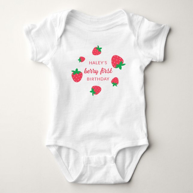 Strawberry Berry First 1st Baby Birthday Bodysuit (Front)