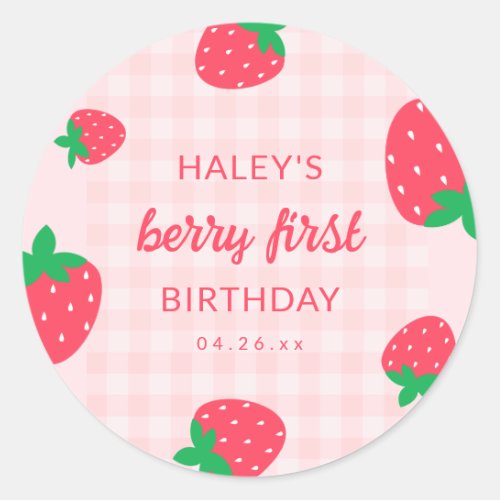 Strawberry Berry First 1st Baby Birthday Classic Round Sticker