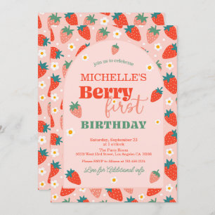 Strawberry Berry First 1st Birthday Invitation