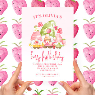 Strawberry Berry First 1st Birthday Invitation
