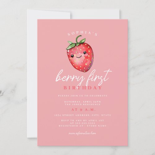 Strawberry Berry First 1st Birthday  Invitation