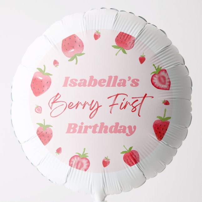 Strawberry Berry First 1st Birthday Party Balloon (Front)