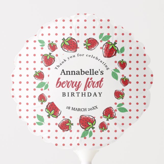 Strawberry Berry First 1st Birthday  Party Balloon (Front)