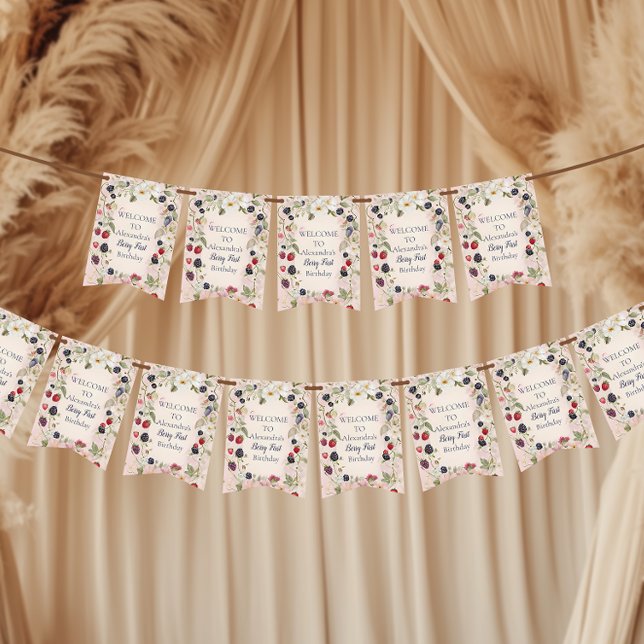  Strawberry Berry First 1st Birthday Party  Bunting Flags (Creator Uploaded)
