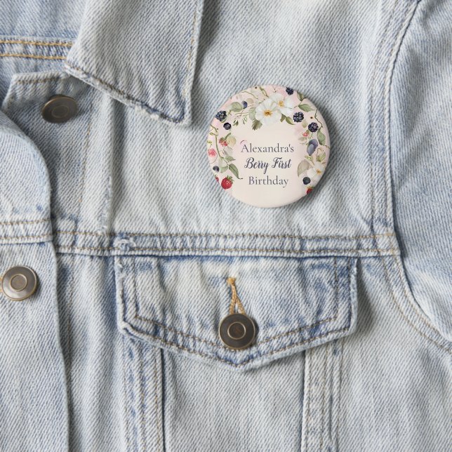  Strawberry Berry First 1st Birthday Party  Button (In Situ)