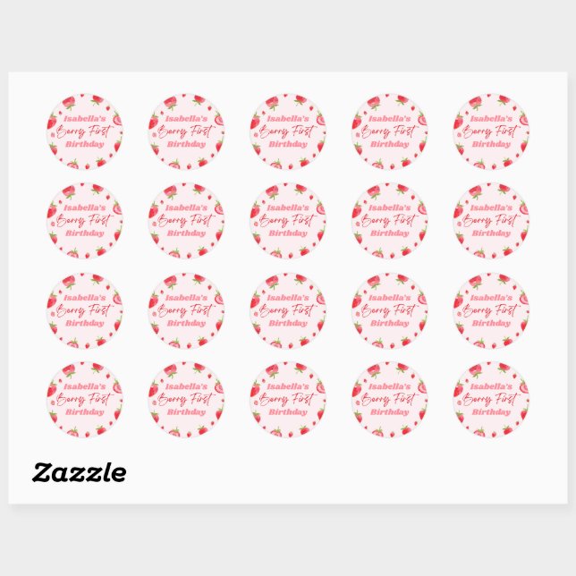 Strawberry Berry First 1st Birthday Party Classic Round Sticker