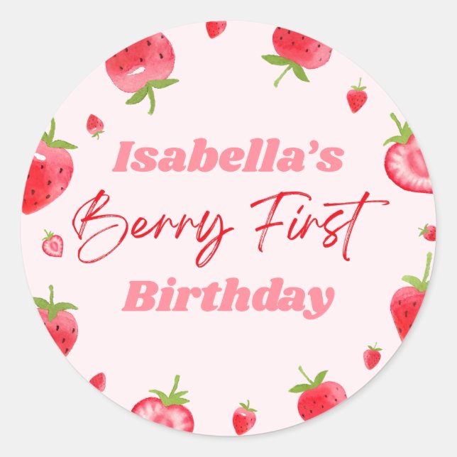 Strawberry Berry First 1st Birthday Party Classic Round Sticker