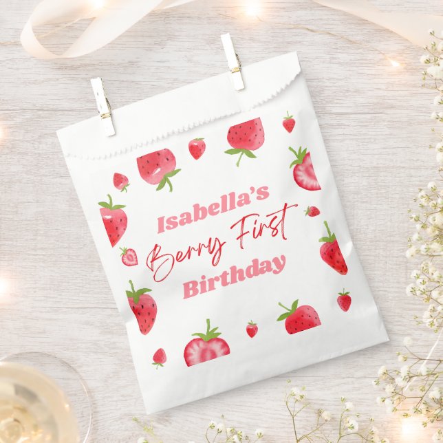 Strawberry Berry First 1st Birthday Party Favor Bag (Clipped)