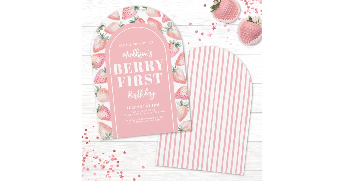 Strawberry Berry First 1st Birthday Party Invitation | Zazzle