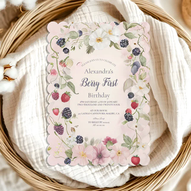 Strawberry Berry First 1st Birthday Party Invitation | Zazzle