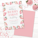 Strawberry Berry First 1st Birthday Party Invitation<br><div class="desc">A cute and girly 'Berry First' 1st birthday theme featuring watercolor pink strawberries with green leaves. A cute handwriting script typography mixed with a bold serif font as well as a simple font in a mix of gray and blush pink fonts. You can change the font colors out to whatever...</div>