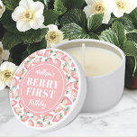 Strawberry Berry First 1st Birthday Party Mini Candle Favors<br><div class="desc">Mini Candle Favor with Berry First Birthday Design. This adorable mini candle features a sticker on the lid with a playful watercolor strawberry pattern in pink and green around the edge. In the center, a soft pink circle displays the child’s name and “BERRY FIRST Birthday” in white, creating a sweet...</div>