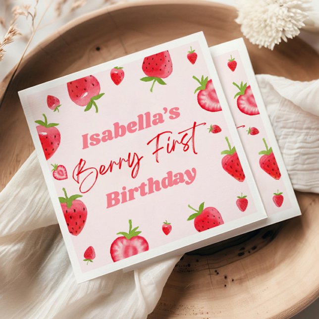 Strawberry Berry First 1st Birthday Party Napkins (Creator Uploaded)