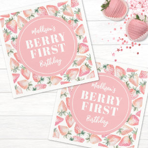 Strawberry Berry First 1st Birthday Party Napkins